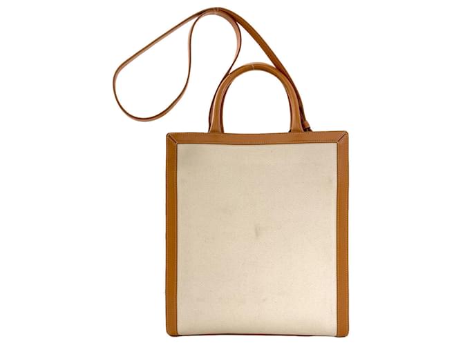 Cabas Céline Borsa Tote Verticale 2-Way Celine Marrone Bianco - vista 2