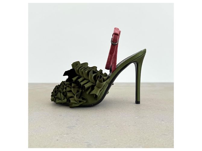 Autre Marque Marco De Vincenzo Sandali con Volant Sfilata Fall 2016 Rosa Verde oliva - vista 8