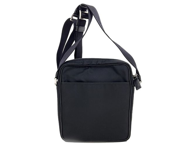Borsa a tracolla in nylon nero con logo Prada - vista 2
