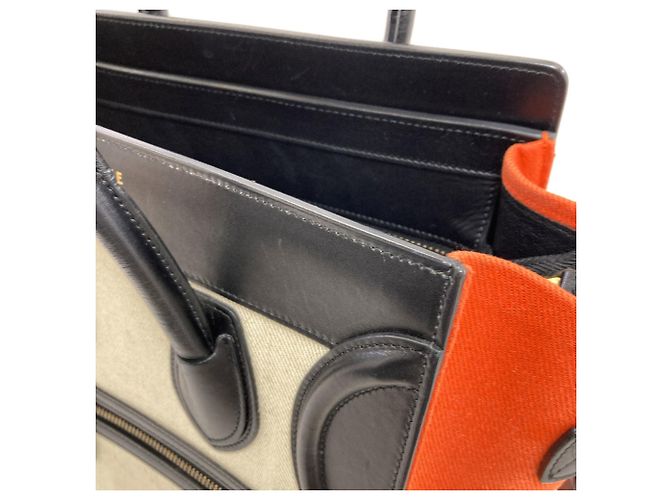 Céline Celine Luggage Micro Handbag Schwarz Weiß Orange - Ansicht 14