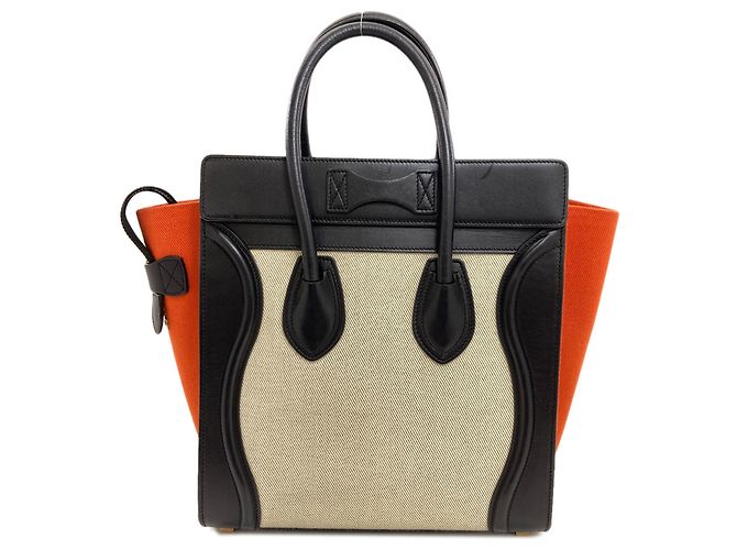 Céline Celine Luggage Micro Handbag Schwarz Weiß Orange - Ansicht 2