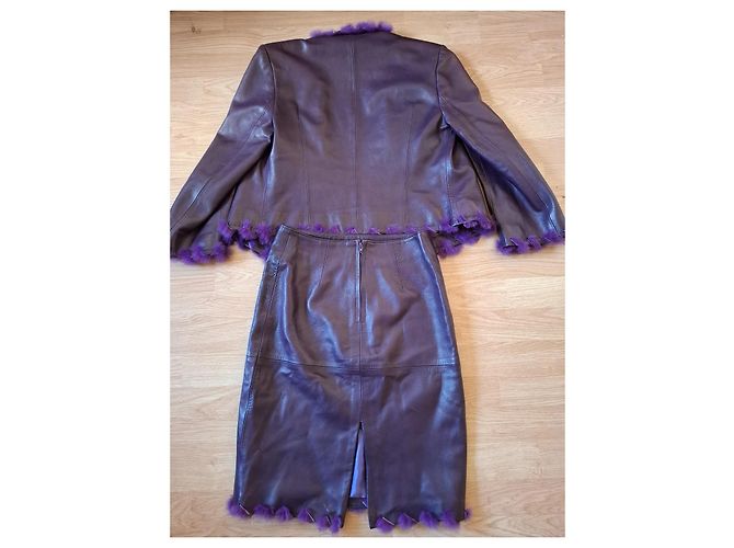 Completo in Pelle Viola Pellessimo Paris Giacca e Gonna Prugna - vista 14