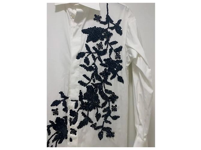 Camisa Dsquared2 de algodón blanco con bordados florales de lentejuelas negras - vista 2