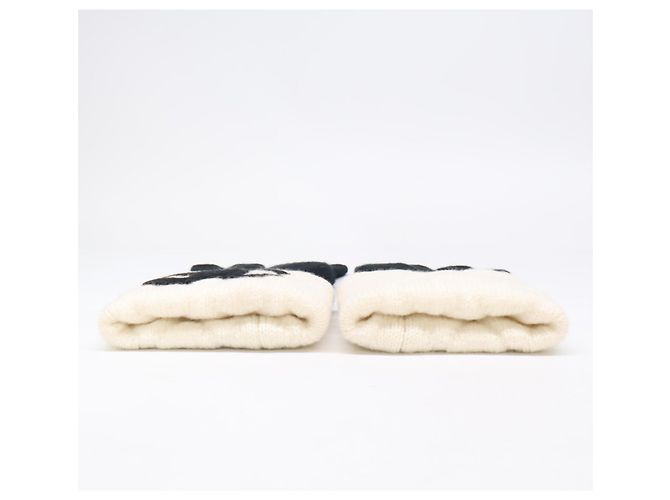 CHANEL Coco Mark Kaschmirstrickhandschuhe Schwarz Weiß - Ansicht 3