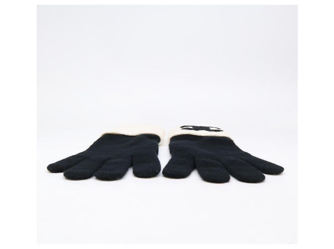 CHANEL Coco Mark Kaschmirstrickhandschuhe Schwarz Weiß - Ansicht 5
