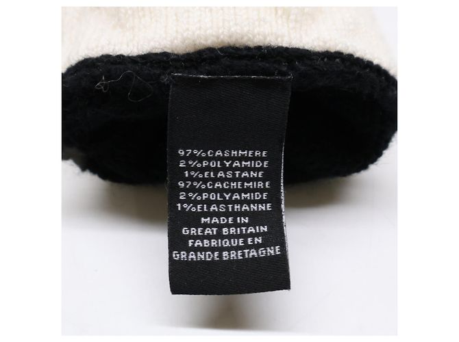 CHANEL Coco Mark Kaschmirstrickhandschuhe Schwarz Weiß - Ansicht 8