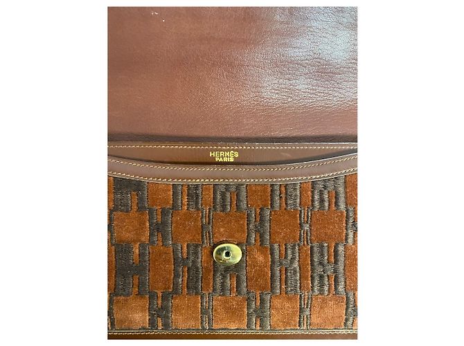 Hermès Tasche aus Leder und Stoff mit H-Logo - Ansicht 4