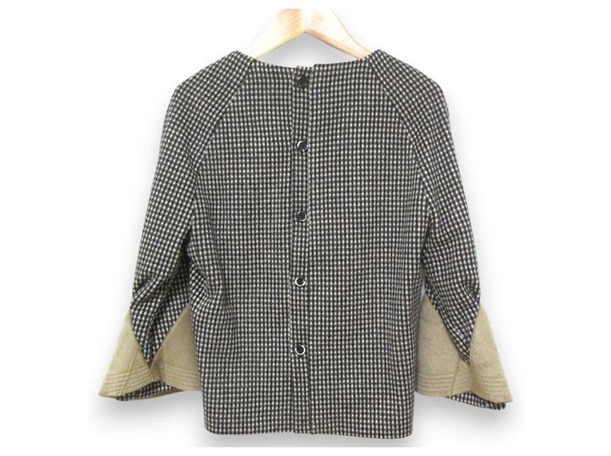 Autre Marque HAUTE Wool Rabbit Fur Check Pullover Knit Black White Beige - view 2