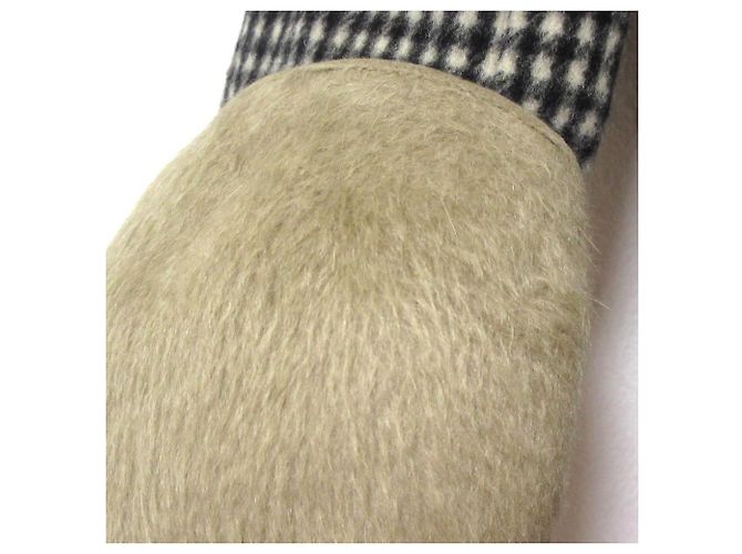 Autre Marque HAUTE Wool Rabbit Fur Check Pullover Knit Black White Beige - view 5