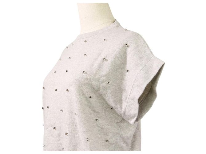 Autre Marque Brunello Cucinelli Kurzarm-Strick mit Glasperlen 100% Kaschmir Braun - Ansicht 4