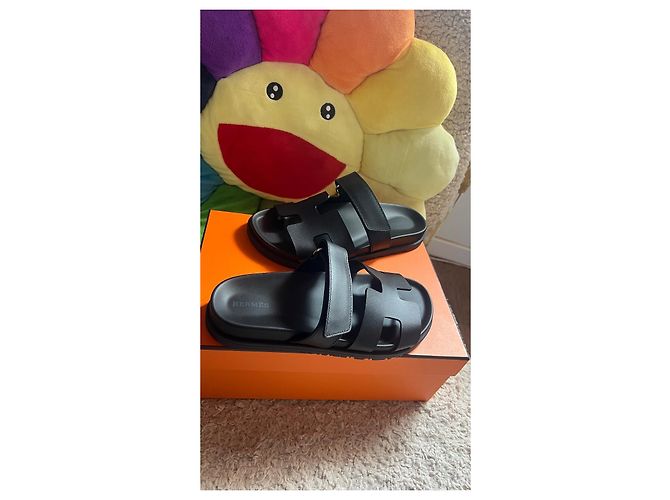 Sandali Hermès Chypre in pelle nera Nero - vista 6