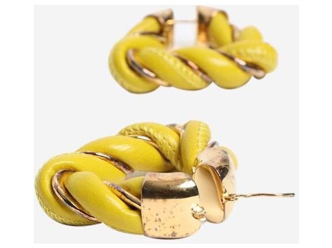 Bottega Veneta Orecchini a cerchio intrecciati in pelle verde - vista 2