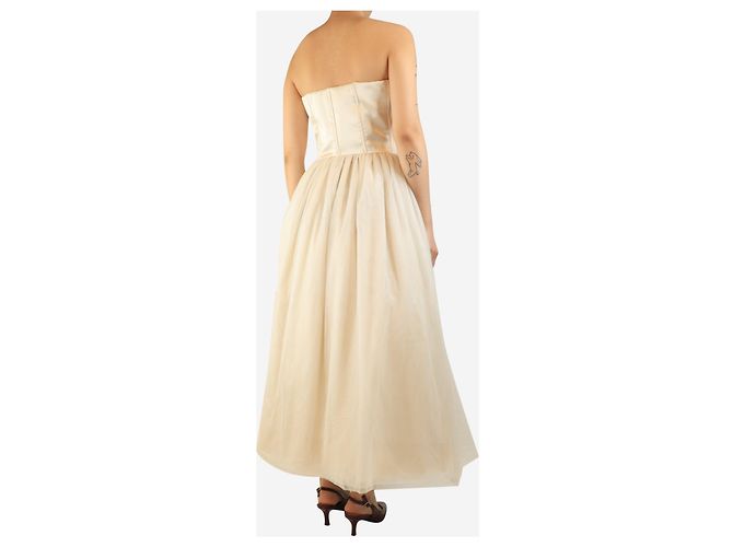 Brunello Cucinelli Trägerloses Tüllkleid in Creme - Größe UK 10 Roh - Ansicht 2