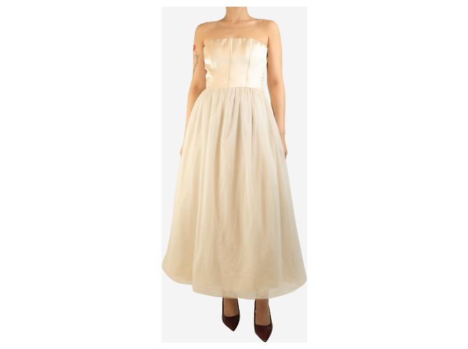 Brunello Cucinelli Trägerloses Tüllkleid in Creme - Größe UK 10 Roh - Ansicht 3