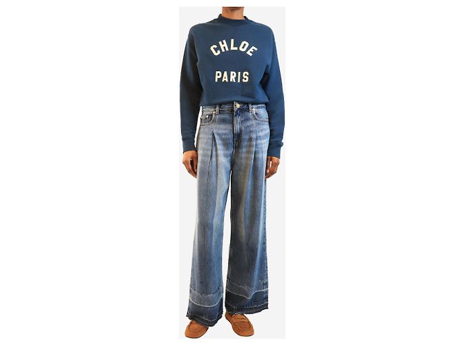 Ganni Vaqueros de pierna ancha plisados azules tejidos - talla UK 6 - vista 2