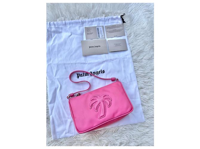 Palm Angels Borsa a tracolla rosa in nylon con palma - vista 14