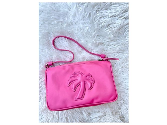 Palm Angels Borsa a tracolla rosa in nylon con palma - vista 9