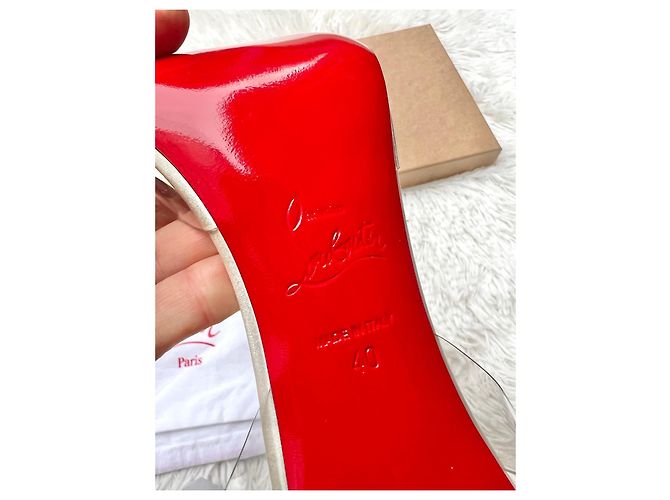Sandali Christian Louboutin in raso bianco e PVC - vista 10