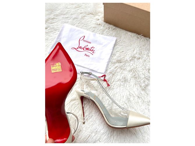 Sandali Christian Louboutin in raso bianco e PVC - vista 11