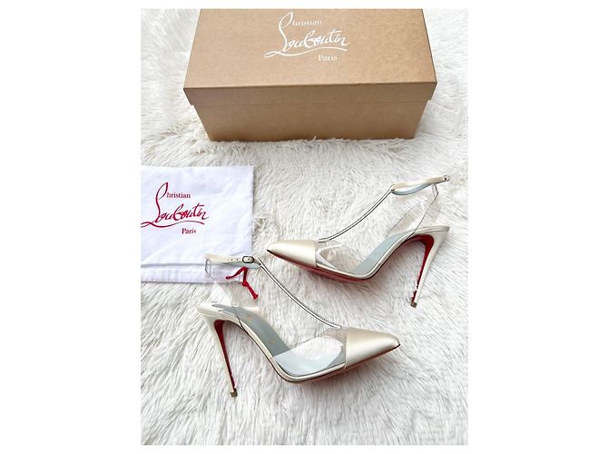 Sandali Christian Louboutin in raso bianco e PVC - vista 14