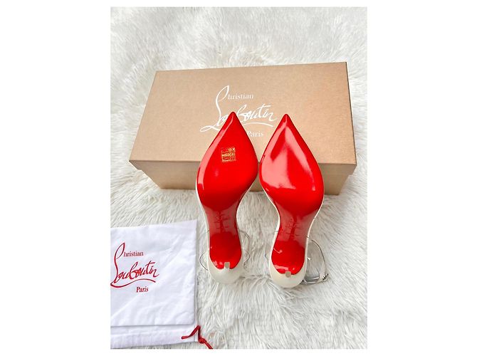 Sandali Christian Louboutin in raso bianco e PVC - vista 2