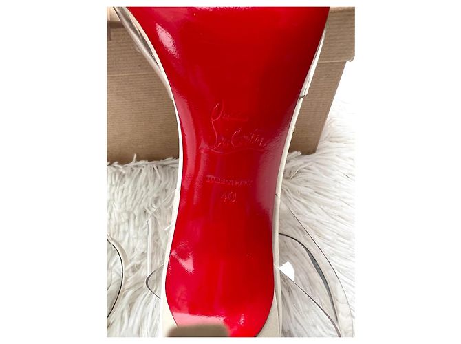 Sandali Christian Louboutin in raso bianco e PVC - vista 5