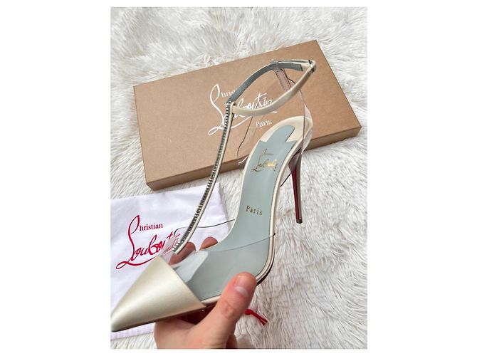 Sandali Christian Louboutin in raso bianco e PVC - vista 9
