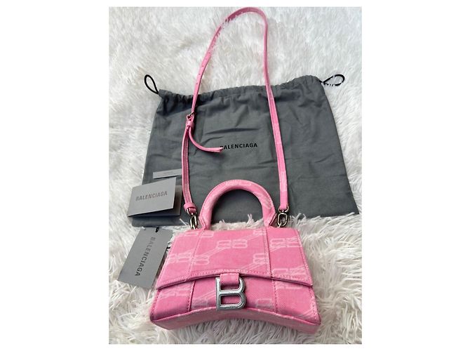 Balenciaga Hourglass XS Monogram Rosa Bianco - vista 10