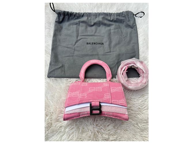 Balenciaga Hourglass XS Monogram Rosa Bianco - vista 2