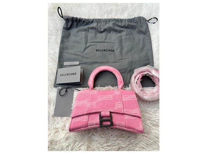 Balenciaga Hourglass XS Monogram Rosa Bianco - vista 3