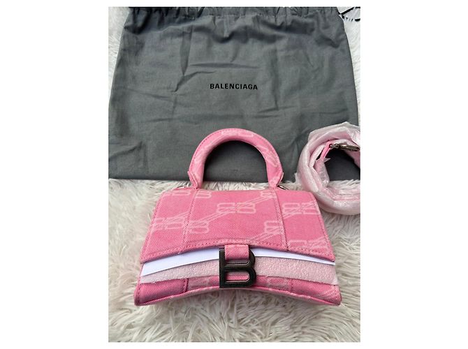 Balenciaga Hourglass XS Monogram Rosa Bianco - vista 4