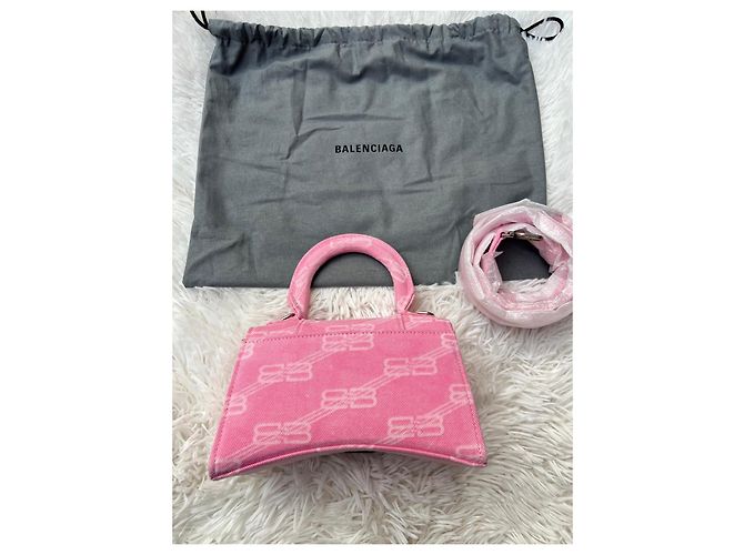 Balenciaga Hourglass XS Monogram Rosa Bianco - vista 5