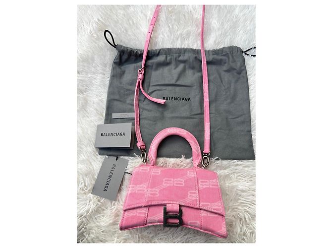 Balenciaga Hourglass XS Monogram Rosa Bianco - vista 6