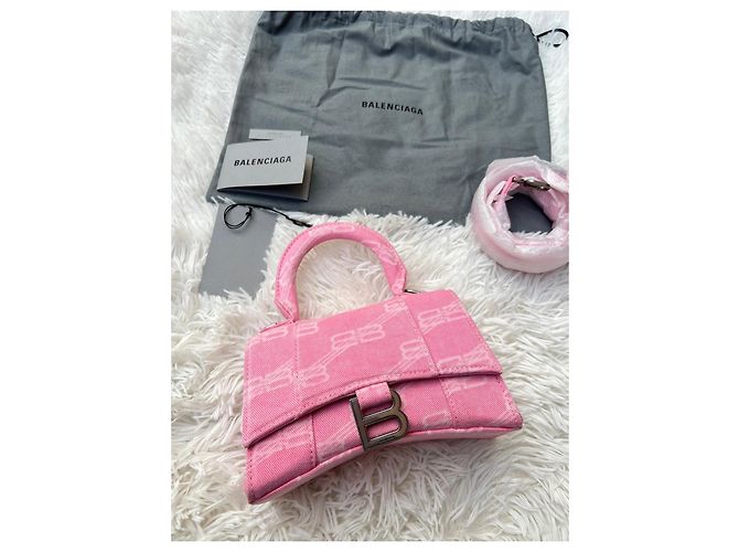 Balenciaga Hourglass XS Monogram Rosa Bianco - vista 7