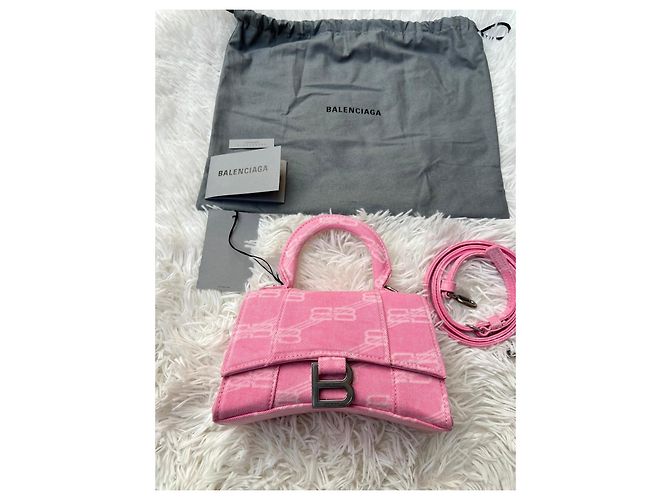 Balenciaga Hourglass XS Monogram Rosa Bianco - vista 8