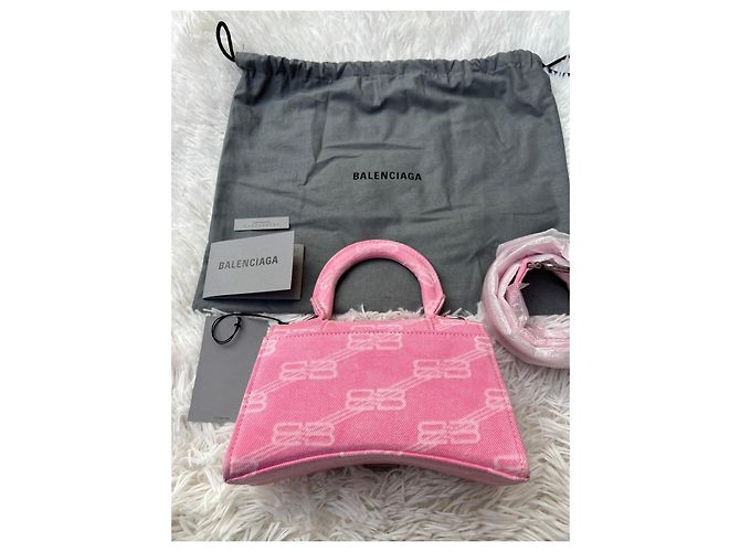 Balenciaga Hourglass XS Monogram Rosa Bianco - vista 9