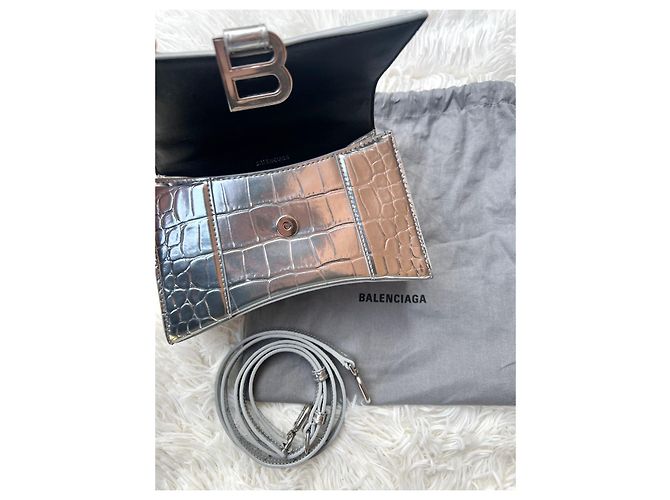 Balenciaga Borsa Hourglass Top Handle Argento Metallico - vista 10