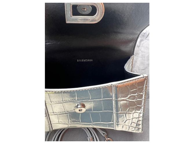 Balenciaga Borsa Hourglass Top Handle Argento Metallico - vista 11