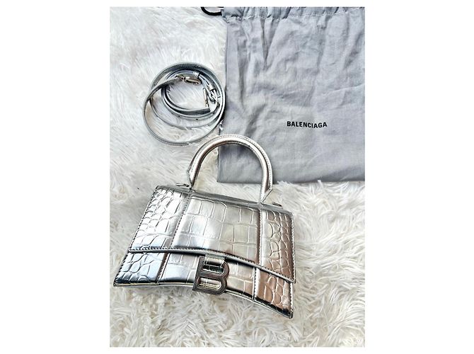 Balenciaga Borsa Hourglass Top Handle Argento Metallico - vista 14