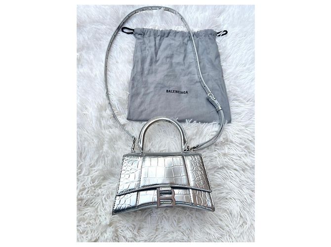 Balenciaga Borsa Hourglass Top Handle Argento Metallico - vista 16