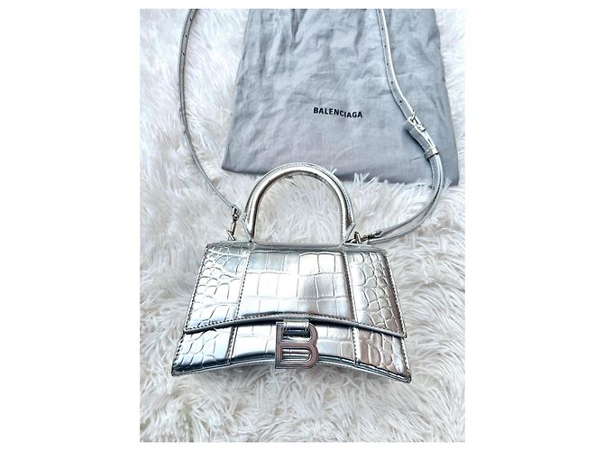 Balenciaga Borsa Hourglass Top Handle Argento Metallico - vista 2