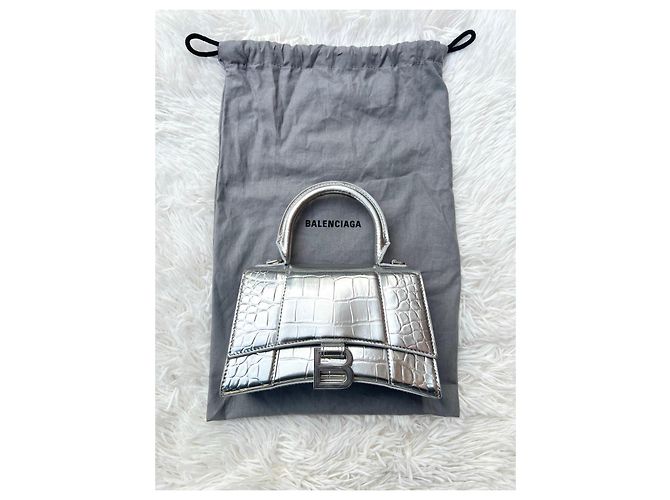 Balenciaga Borsa Hourglass Top Handle Argento Metallico - vista 3