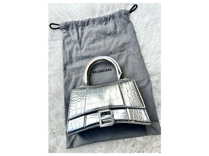 Balenciaga Borsa Hourglass Top Handle Argento Metallico - vista 4