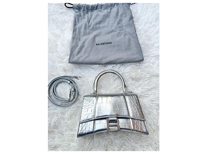 Balenciaga Borsa Hourglass Top Handle Argento Metallico - vista 5
