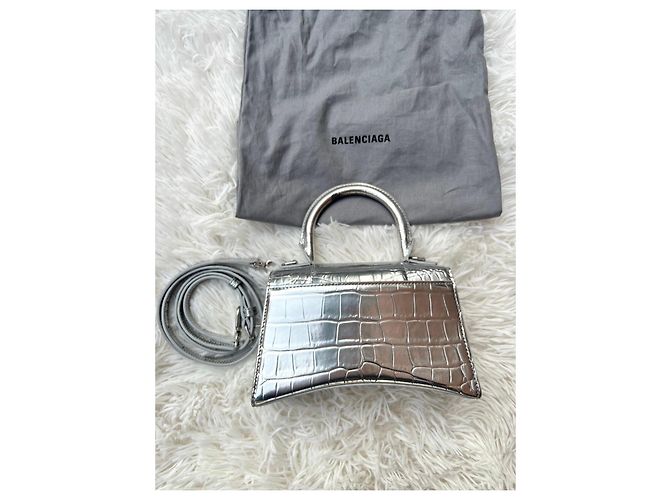 Balenciaga Borsa Hourglass Top Handle Argento Metallico - vista 6