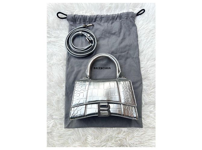Balenciaga Borsa Hourglass Top Handle Argento Metallico - vista 7