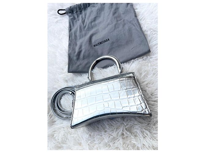 Balenciaga Borsa Hourglass Top Handle Argento Metallico - vista 8