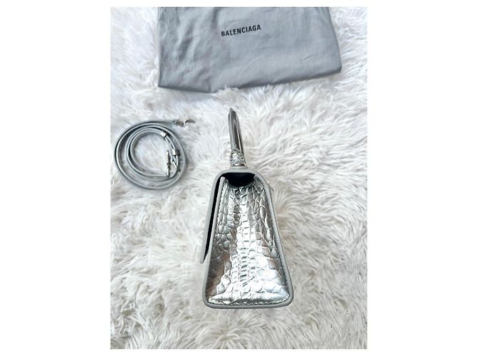 Balenciaga Borsa Hourglass Top Handle Argento Metallico - vista 9