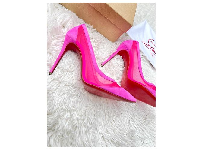 Christian Louboutin Décolleté in Camoscio Rosa e Mesh - vista 10