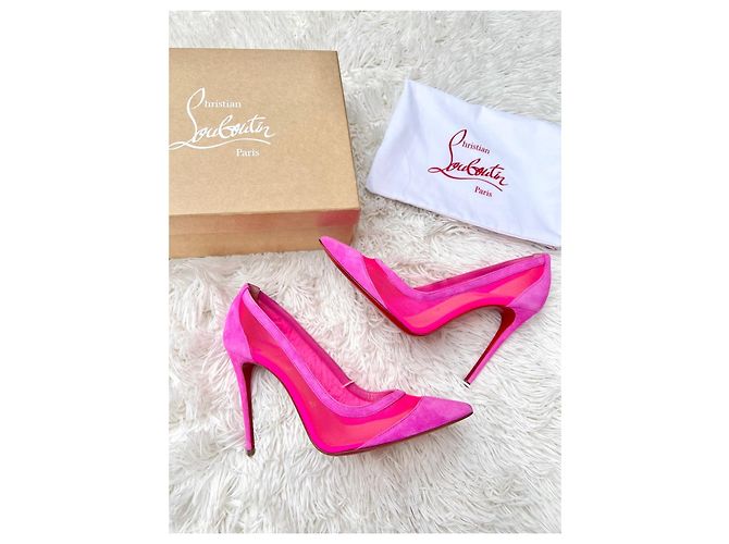 Christian Louboutin Décolleté in Camoscio Rosa e Mesh - vista 12